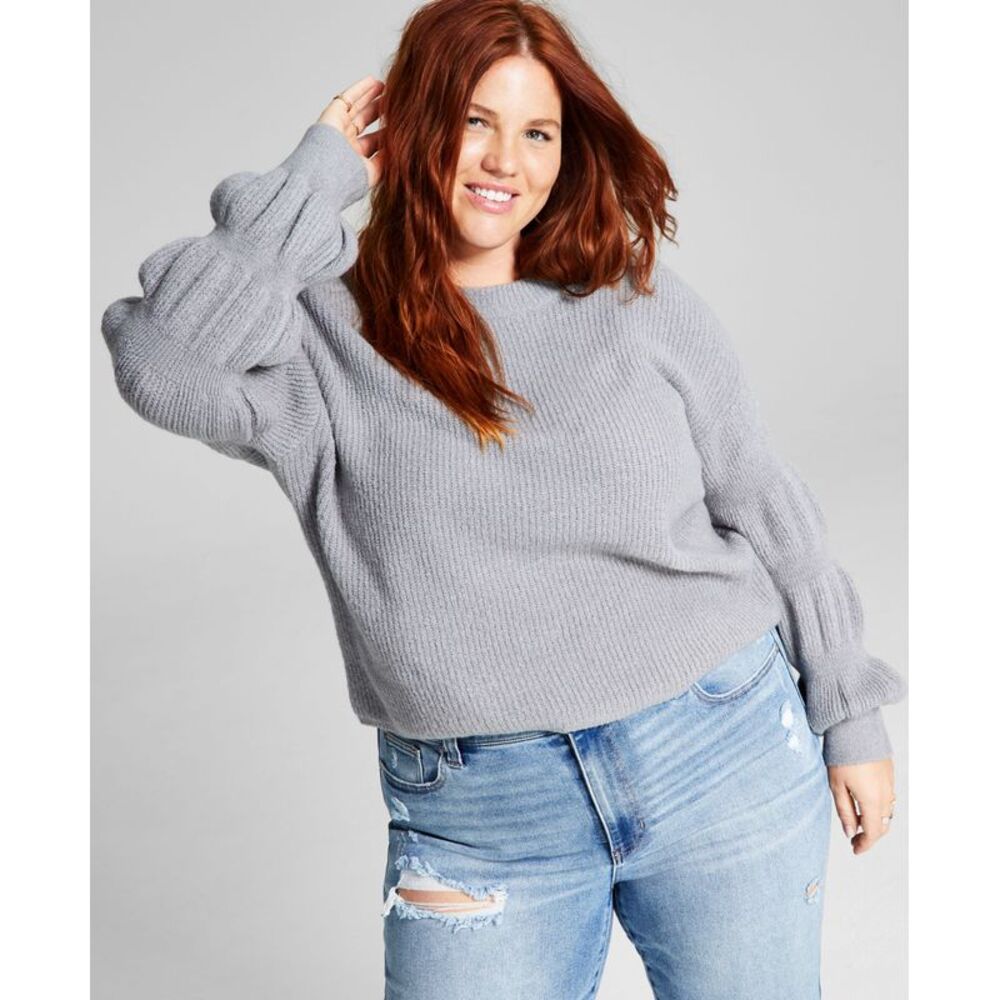 And Now This Trendy Plus Size Puff-Sleeve-Detail Sweater